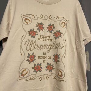 Wrangler Cream Tee with Red & Green Floral Graphic